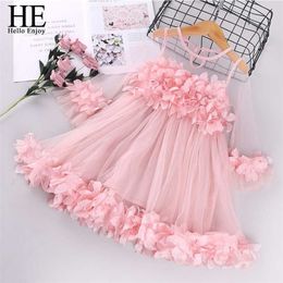 HE Hello Enjoy Girls Dresses Baby Toddler Kid Clothes Spring Summer Long Sleeve Wedding Princess Pageant Flowers Red Dress 211231