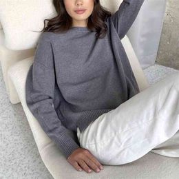 Hirsionsan Basic Khaki Knitted Cashmere Sweaters Women Winter Loose Solid Ladies Pullovers Warm Casual Knitwear Jumper 210812
