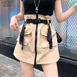 Summer A Line Zipper Harajuku Mini Skirt with Belt Women's s Pockets Sashes Ladies Short Tool 9780 210506