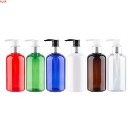220ml x 12 Refillable Transparent Amber Blue Red PET Screw Pump Bottles With Silver Aluminium Collar Plastic Shampoo Containersgood qty