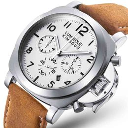 Fashion Mens Watches Top Luxury Brand Waterproof Sport Wrist Watch Chronograph Quartz Military Genuine Leather Relogio Masculino 210407