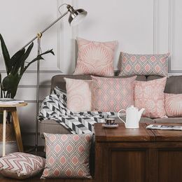 Cushion/Decorative Pillow Wholesales Linen Cover Cushion Vintage Light Pink Geometric Home Decorative Case 45x45cm/30x50cm
