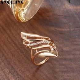 big size gold rings UK - Wedding Rings Crystal Flower 585 Rose Gold For Women Hollow Design Big Size Bright Natural Zircon Luxury Fashion Fine Jewelry 2021 Trend