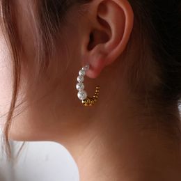 2021 Fashion Minimalist Gold Beads Pearl Round Dangle Earrings for Women Girl Unique Circle Geometric Hoops Wedding Earring