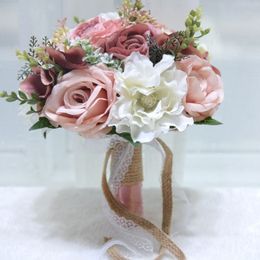 Bridal Bouquet Silk Wedding Flower Bridesmaid Rose Peonies Boho Artificial Floral Marriage Accessories