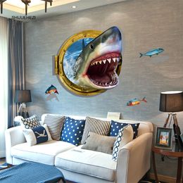 Fierce Shark 3D Wall Sticker PVC Material Modern DIY Home Decor Wall Art for Kids Rooms Living Room Decorative Sticker 210420
