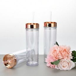 newSkinny Cup Double Wall Plastic Tumbler Portable Easy to Take with Electroplating Lid and Straw 16oz sea shipping EWE5391