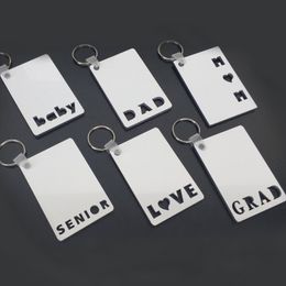 Sublimation Blank white Keychain Mother's Father's Day gift LOVE GRAD DAD MOM SENIOR Hollow words heat thermal transfer photo printing key ring G410P8B