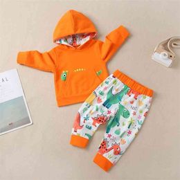 Autumn Children Sets Casual Boys Long Sleeve Hooded Pocket Print T-shirt Pants Cute GIrls Clothes 3-18M 210629