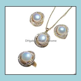Pendant Necklaces & Pendants Jewelry 8-9Mm White Natural Pearl Bracelets Stud Earrings Set Womens Gift Bridal Drop Delivery 2021 Vcnqi