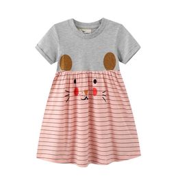 Jumping Metres Arrival Princess Summer Dresses For 2-7T Children Cotton Clothes With Cute Animals Print Fashion Kids Costume 210529