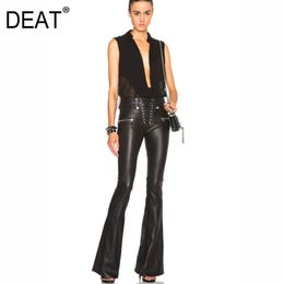 spring and autumn fashion flare bottoms high quality PU leather slim zippers waist pants female WP10501L 210421