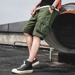 High Street Cargo Shorts Men Summer Thin Fashion Solid Color Casual Sports Trend Hip Hop Streetwear 210716