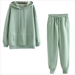 Womens tracksuits 2021 autumn and winter new thick fleece hooded sweater loose casual sports women two-piece suit Top Pants set Clothing