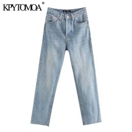 KPYTOMOA Women Chic Fashion High Waist Straight Jeans Vintage Buttons Fly Pockets Denim Pants Female Ankle Trousers Jean 210809