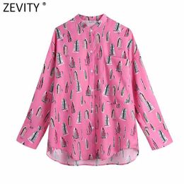Zevity Women Vintage O Neck Long Sleeve Pocket Casual Shirt Female City Print Kimono Blouse Roupas Chic Chemise Tops LS9066 210603