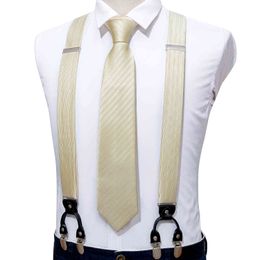 Fashion Adjustable Y-Back Silk Set Neck Tie Party Wedding Y-Shape 6 Clip Suspenders For Men Shirt BarryWang