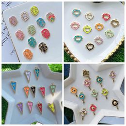 jewellery making UK - Charms 10Pcs 2021 Jewellery Heart Key Leaf Enamel DIY Earrings Bracelet Pendant Necklace Accessories Jewelry Making