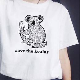 Save The Koalas Graphic Tee Khaki White Women T-Shirt Casual Funny Hipster Street Style 70s Vintage Summer Top 210518