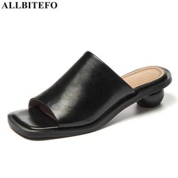 ALLBITEFO high quality soft genuine leather women sandals shoes street fashion leisure summer women slippers outdoor flip flops 210611