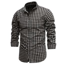 New Spring 100% Cotton Plaid Shirt Casual Slim Fit Men Shirt Long Sleeve High Quality Men's Social Shirt Dress Shirts 210410