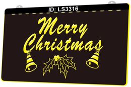 LS3316 Merry Christmas Happy Year 3D Engraving LED Light Sign Wholesale Retail