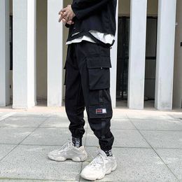 INS Fashion Brand Hong Kong style Male big pocket overalls Men's jogging pants Casual pants Size M-3XL X0723