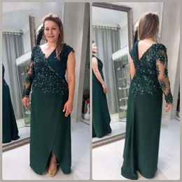 Plus Größe der Braut A-Line V-Ausschnitt Chiffon Applikes Perlen Long Bräutigam Mutter Kleider für Hochzeiten