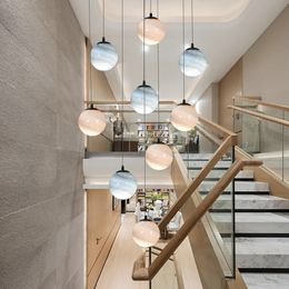 ce pendant NZ - Modern Simple Glass Pendant Lamps Hollow Living Room Duplex Staircase Long Hanging Light Fixtures Wandering Earth led Restaurant Lighting Nordic Indoor Decor Lamp