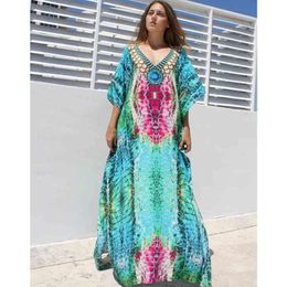 Beach Cover up Tunics for Print Chiffon Long Kaftan Bikini Robe de Plage Sarong Wrap Swimsuit cover Q1129 210420