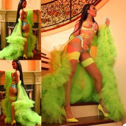 Summer Green Evening Celebrity Gowns Ruffles See Thru Sexy Bridal Dress Bathrobes Party Wear Tiered Robes
