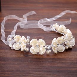 Hair Clips & Barrettes Trendy Handmade Headband Women Crystal Pearl Jewellery Forehead Ornaments Silk Band Bridal Crown Wedding Accessories