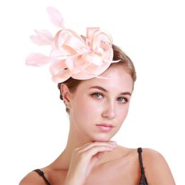 Headpieces T84B Ladies Boutique Ribbon Bowknot Fascinators Hat Vintage Glitter Solid Color Feather Banquet Wedding Party Duckbill Hair