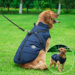 Winter Warm Large Pet Dog Jacket With Harness Clothes For Labrador Waterproof Big Coat French Bulldog Outfits 211027