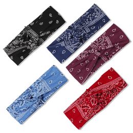 Bohemian Women Cashew Flowers Print Wide Headband Sport Hair Ribbon Cross Knot Anti-Slip Headbands Turban Headdress Elastic HairBands