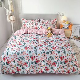 Pastoral Floral Prin Duvet Cover Queen Plaid Nordic Bedding Sets Quilt Cover Set Single Double King Bed Linens Sheet Bedclothes