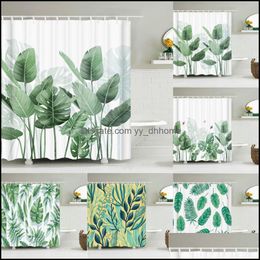 Shower Curtains Bathroom Aessories Bath Home & Garden Decoration Curtain Tropical Green Plant Leaf Palm Cactus 3D Printing Waterproof Fabric