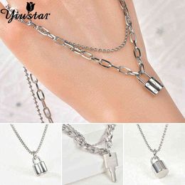 2022 Hip Hop Key Lock Pendant Necklaces Thick Chain Multi Layer Heart Necklace Couple Gift for Women Cute Jewelry Man Wholesale G1206