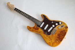 Yellow Body Electric Guitar with Rotten Wood Veneer,Red pearl pickguard,Can be Customized as Request