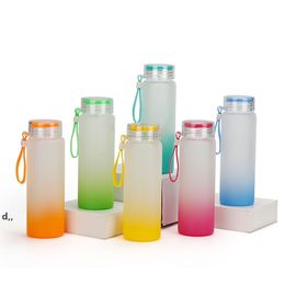 Sublimation Water Bottle 500ml Frosted Glass Water Bottles Gradient Blank Thermal Transfer Glass Cup RRA10972