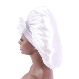 Solid Colour Large Satin Bowknots Sleeping Caps Beanie Night Hat Women Lady Headwear Turban Fashion Accessories
