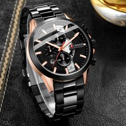Curren Man Watches Modern Quartz Stainless Steel Chronograph Clock Fashion Casual Wristwatches for Male Q0524