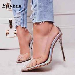 Eilyken Clear PVC Transparent Pumps Perspex Heel Stilettos High Heels Pointed Toes Womens Party Shoes Nightclub Pums 35-42 C0410