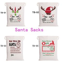 4 Styles Christmas Santa sacks Newest Design High Quality Canvas Bags Drawstring Candy Bag for kids gifts