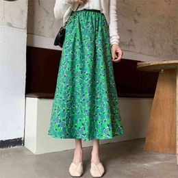 Green Long Skirts High Waist Split A-line Women Loose Slim Wrap Streetwear Casual 210529