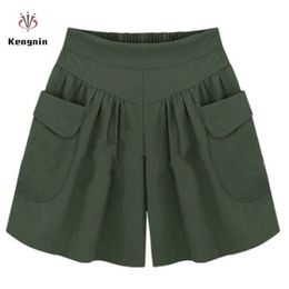 Summer European Style Oversized Ladies Short Loose Casual Wide-Leg Street Elastic Waist Flare Women Clothing KE09 210724