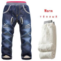 New Baby Boy Jeans Pants Winter Brand Children Washed Denim Jeans Boys Cartoon Long Trousers Cascal Add Wool Warm Clothes 210317