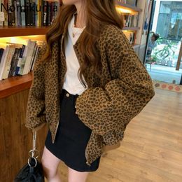 Nomikuma Streetwear Vintage Leopard Jackets Women Zip-up Long Sleeve Casual Loose Autumn Coats Female Korean Style 3d550 210514