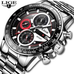 LIGE Fashion Men Watches Male Creative Business Chronograph Quartz Clock Stainless Steel Waterproof Watch Men Relogio Masculino LY191217