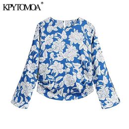 Women Fashion With Gathering Floral Print Cozy Blouses Long Sleeve Side Zipper Female Shirts Chic Tops 210420